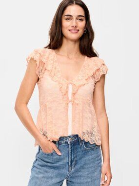 Old Navy Lace Ruffle Top Peach Blush V-Neck XL